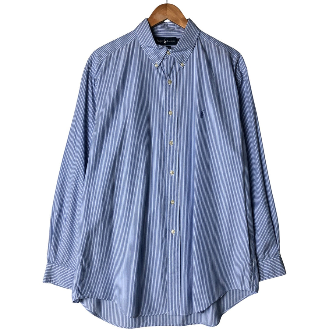 Ralph Lauren YARMOUTH Long Sleeve Button-Down Striped Shirt, Men's XL cotton Blue type light blue Vintage Second Hand