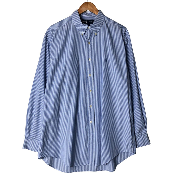 Ralph Lauren YARMOUTH Long Sleeve Button-Down Striped Shirt, Men's XL cotton Blue type light blue Vintage Second Hand