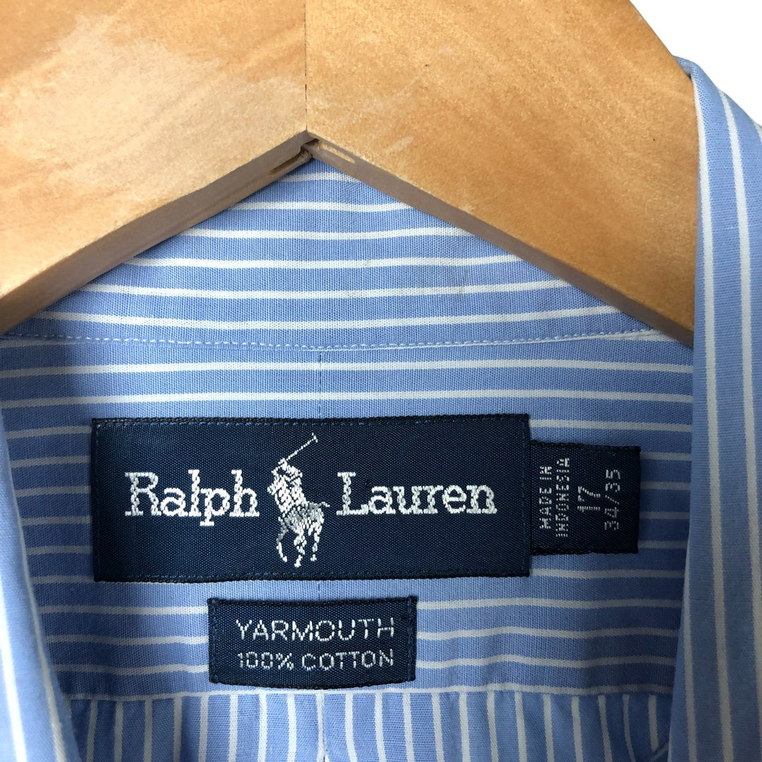 Ralph Lauren YARMOUTH Long Sleeve Button-Down Striped Shirt, Men's XL cotton Blue type light blue Vintage Second Hand