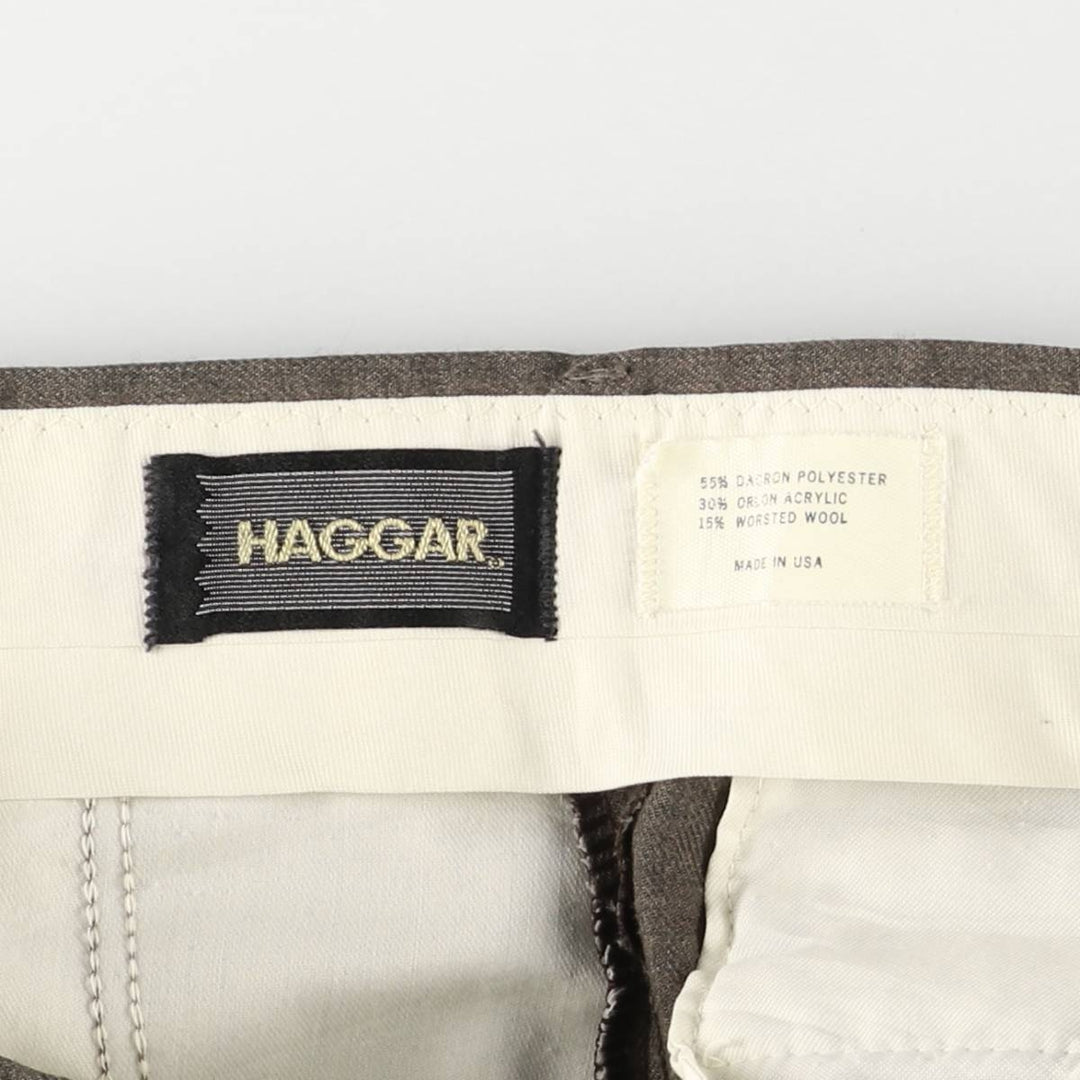 Haggar 2-pleat slacks pants made in the USA, men's size w34 polyester brown type Vintage Second Hand
