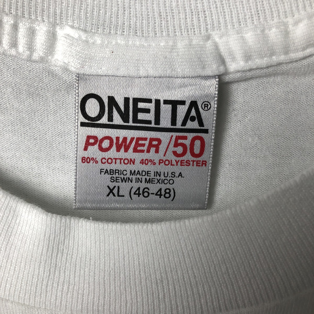 ONEITA POWER-T Message Print T-Shirt, Made in USA, Men's XL cotton white type Vintage Second Hand