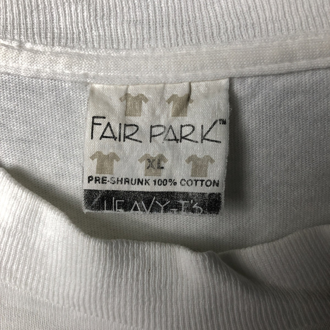 FAIR PARK Message Print T-Shirt, Made in USA, Men's XL cotton white type Vintage Second Hand