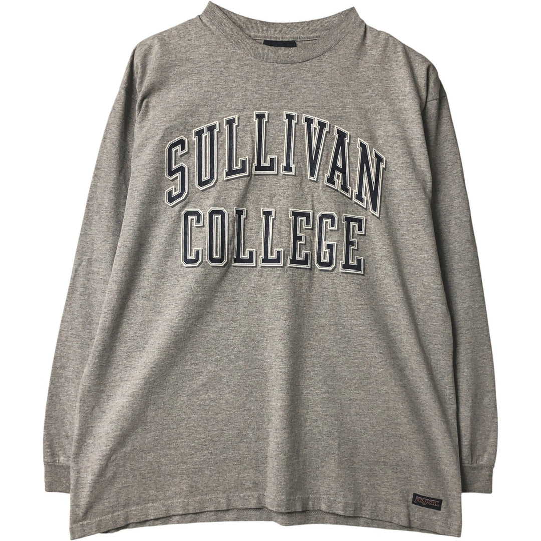 Jansport Sullivan College Long Sleeve T-Shirt, Made in USA, Men's Size Large, Vintage cotton gray type Vintage Second Hand
