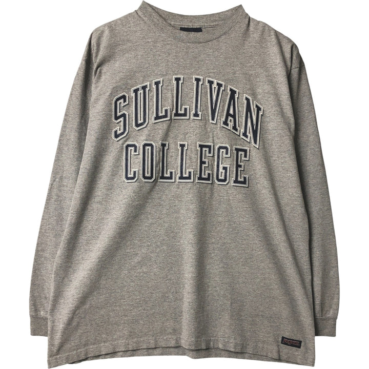 Jansport Sullivan College Long Sleeve T-Shirt, Made in USA, Men's Size Large, Vintage cotton gray type Vintage Second Hand