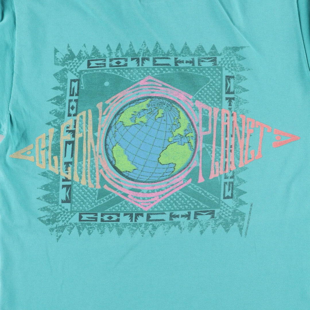 GOTCHA Surf Skate T-shirt, Men's Size M unclear Emerald green Vintage Second Hand