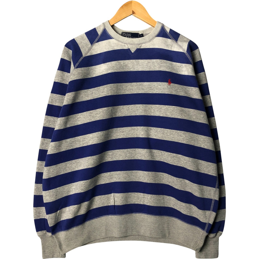 Ralph Lauren POLO by Ralph Lauren Striped Pattern One-Point Logo Sweatshirt, Men's Medium cotton gray type Vintage Second Hand