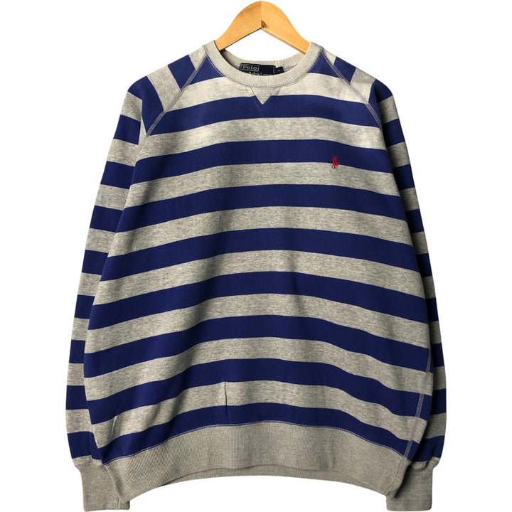Ralph Lauren POLO by Ralph Lauren Striped Pattern One-Point Logo Sweatshirt, Men's Medium cotton gray type Vintage Second Hand