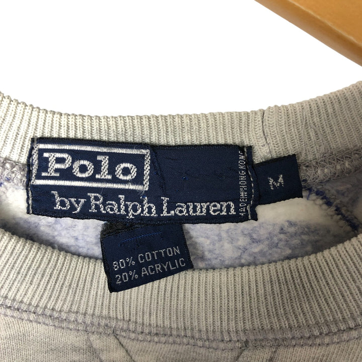 Ralph Lauren POLO by Ralph Lauren Striped Pattern One-Point Logo Sweatshirt, Men's Medium cotton gray type Vintage Second Hand