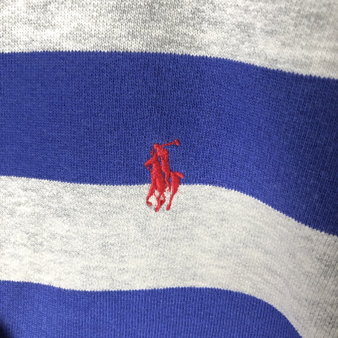 Ralph Lauren POLO by Ralph Lauren Striped Pattern One-Point Logo Sweatshirt, Men's Medium cotton gray type Vintage Second Hand