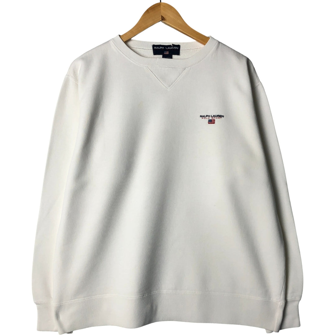 Ralph Lauren POLO SPORT One-Point Logo Sweatshirt, Men's Size L cotton white type Vintage Second Hand
