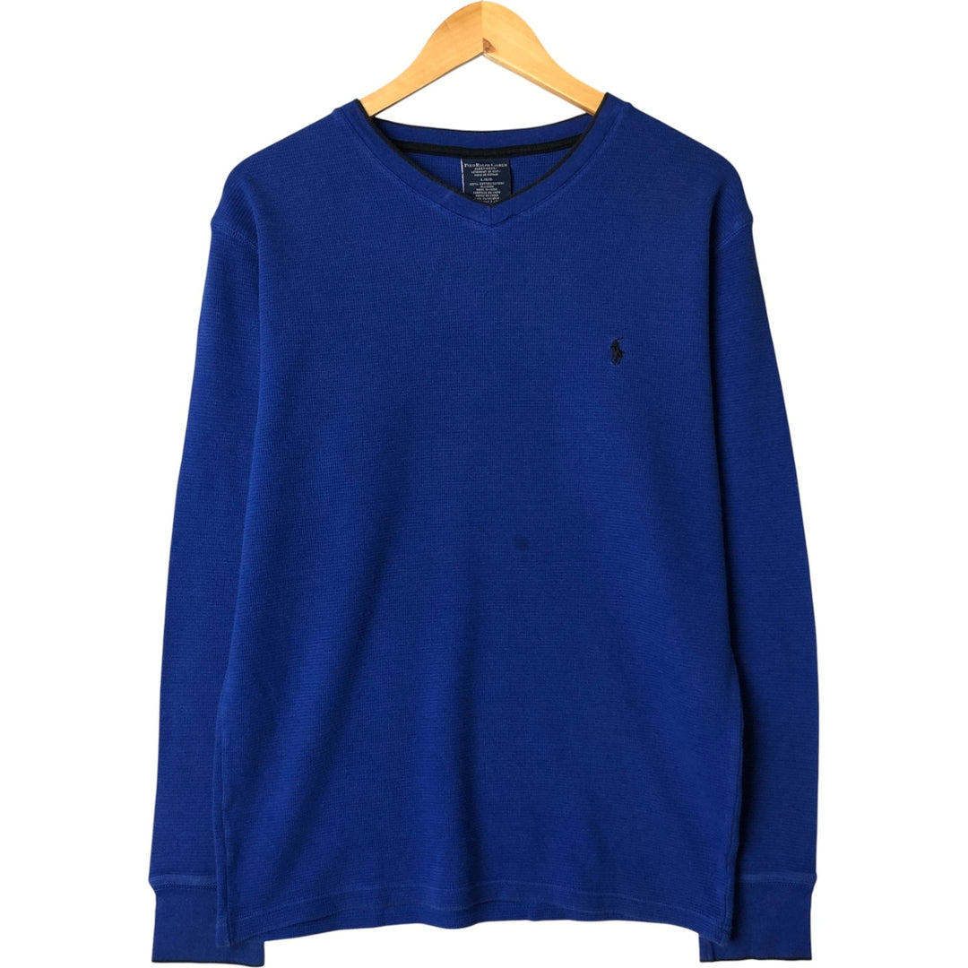 Ralph Lauren POLO RALPH LAUREN SLEEPWEAR V-neck thermal long sleeve T-shirt waffle men's L size cotton blue type Vintage Second Hand
