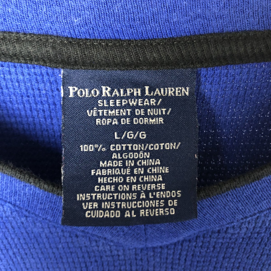 Ralph Lauren POLO RALPH LAUREN SLEEPWEAR V-neck thermal long sleeve T-shirt waffle men's L size cotton blue type Vintage Second Hand
