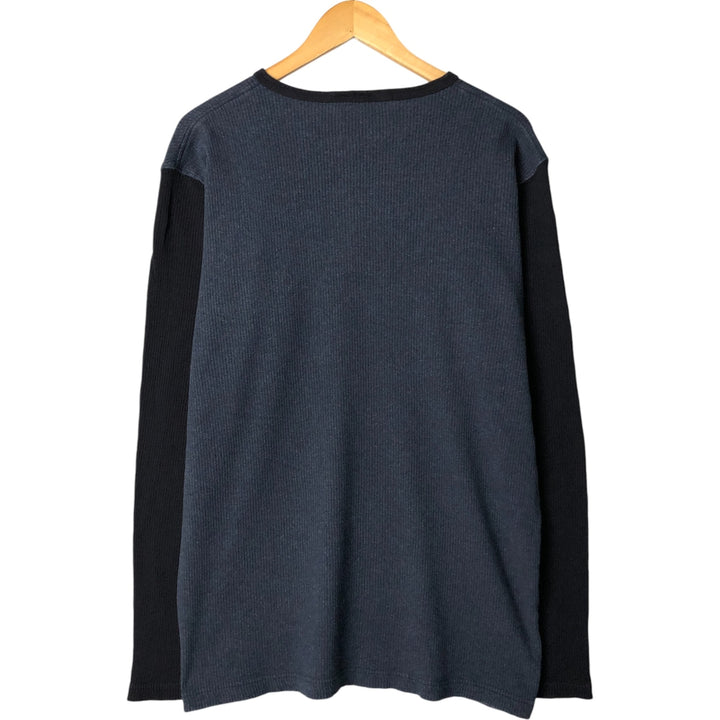 Ralph Lauren Polo Jeans Company Henley Neck Thermal Long T-Shirt, Men's Size XL cotton navy blue type Vintage Second Hand