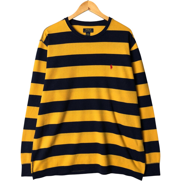 Ralph Lauren POLO RALPH LAUREN SLEEPWEAR Striped Pattern Thermal Long T-Shirt, Waffle, Men's XXL cotton yellow type Vintage Second Hand