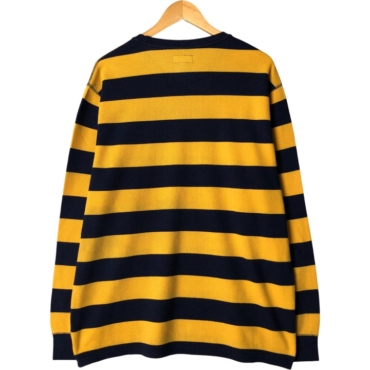 Ralph Lauren POLO RALPH LAUREN SLEEPWEAR Striped Pattern Thermal Long T-Shirt, Waffle, Men's XXL cotton yellow type Vintage Second Hand