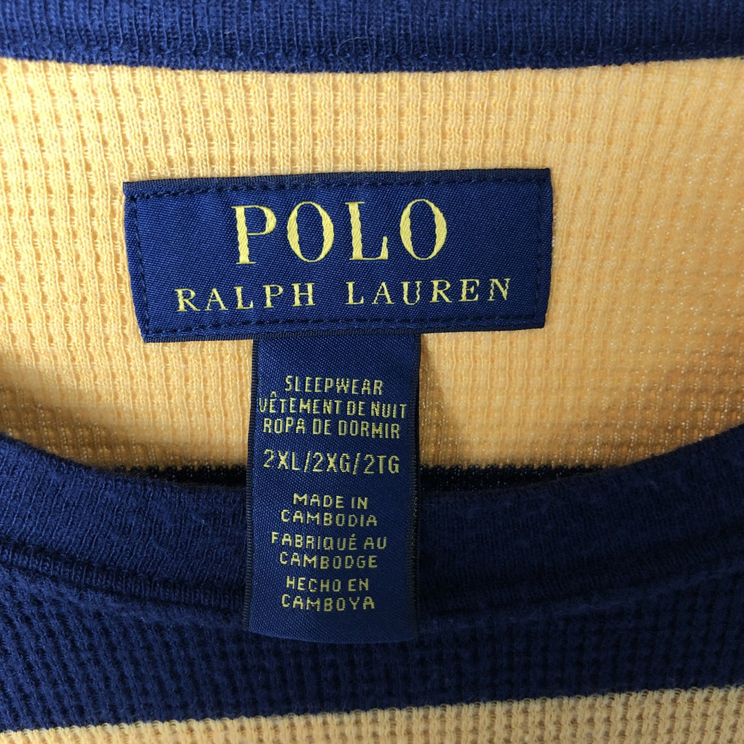 Ralph Lauren POLO RALPH LAUREN SLEEPWEAR Striped Pattern Thermal Long T-Shirt, Waffle, Men's XXL cotton yellow type Vintage Second Hand