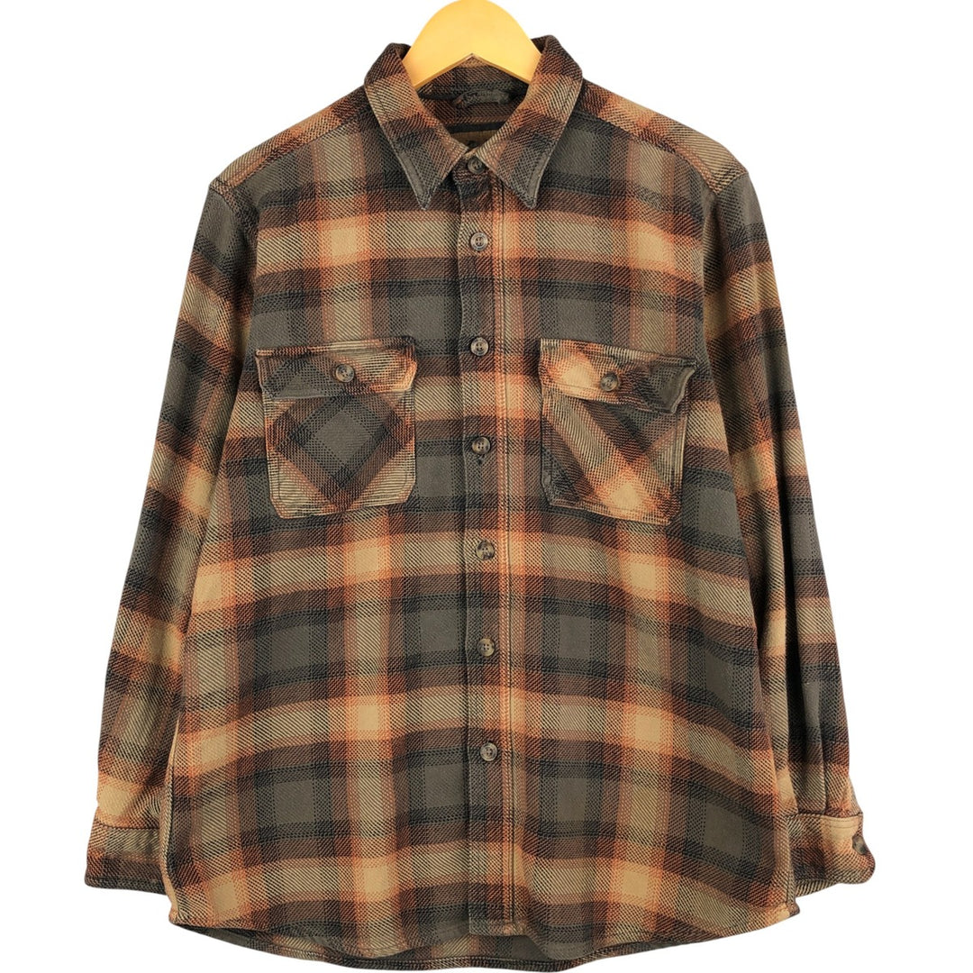 OUTDOOR LIFE Long Sleeve Heavy Flannel Check Shirt Men's Size L cotton Beige type Vintage Second Hand