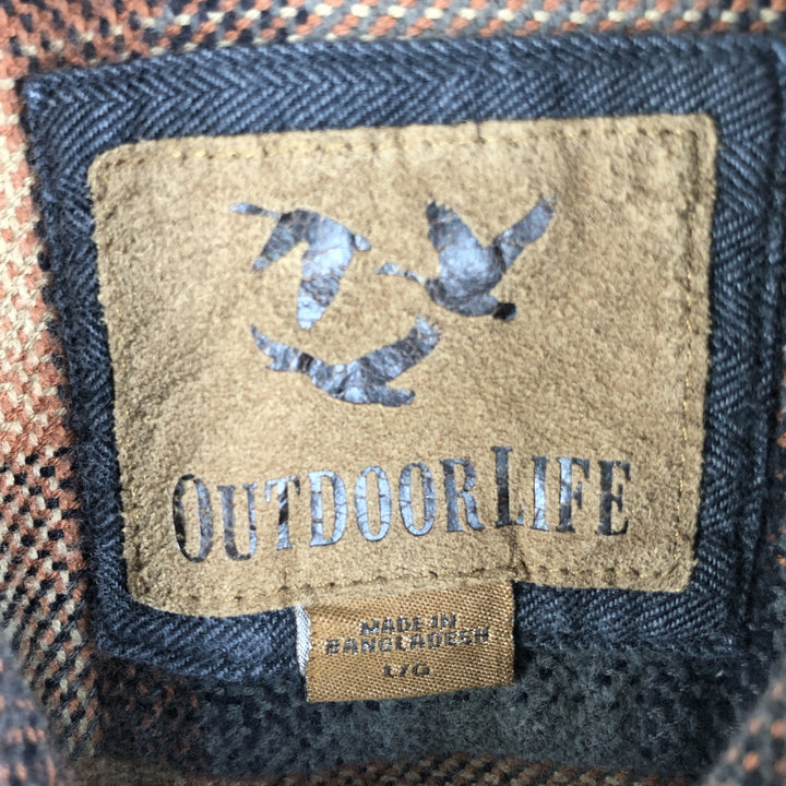 OUTDOOR LIFE Long Sleeve Heavy Flannel Check Shirt Men's Size L cotton Beige type Vintage Second Hand