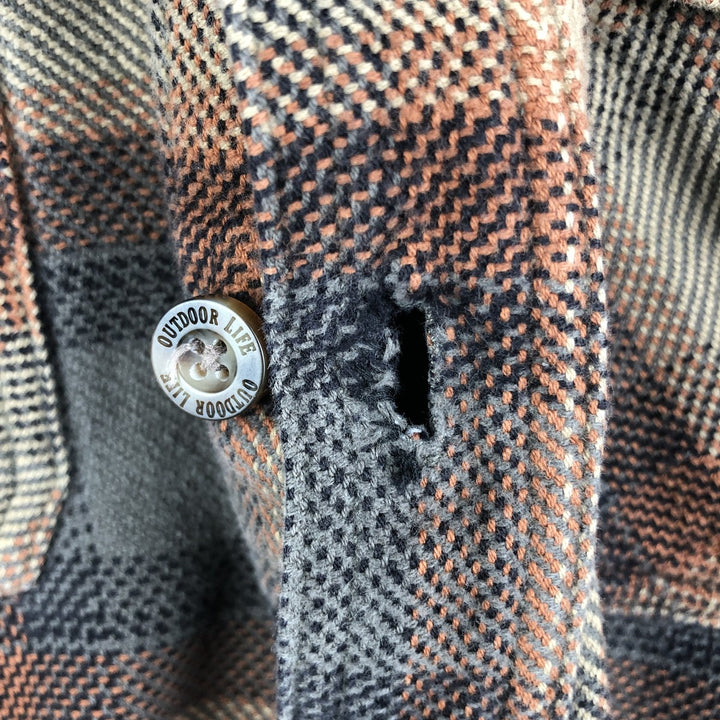 OUTDOOR LIFE Long Sleeve Heavy Flannel Check Shirt Men's Size L cotton Beige type Vintage Second Hand