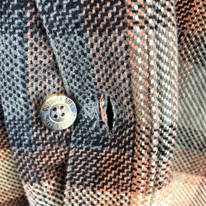 OUTDOOR LIFE Long Sleeve Heavy Flannel Check Shirt Men's Size L cotton Beige type Vintage Second Hand