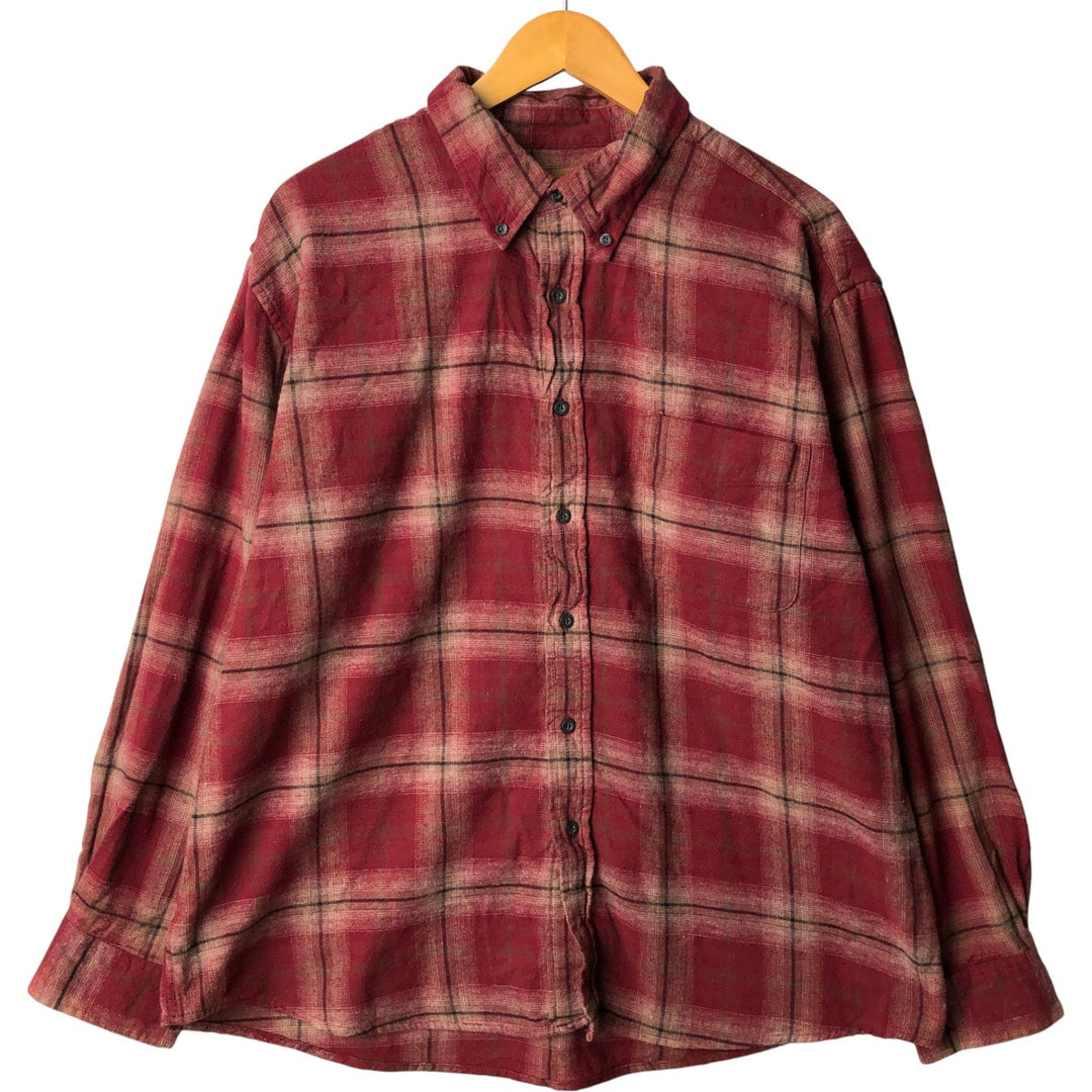 PENMANS Ombre Check Long Sleeve Button-Down Light Flannel Shirt, Men's XL cotton red type Vintage Second Hand
