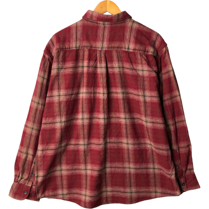 PENMANS Ombre Check Long Sleeve Button-Down Light Flannel Shirt, Men's XL cotton red type Vintage Second Hand