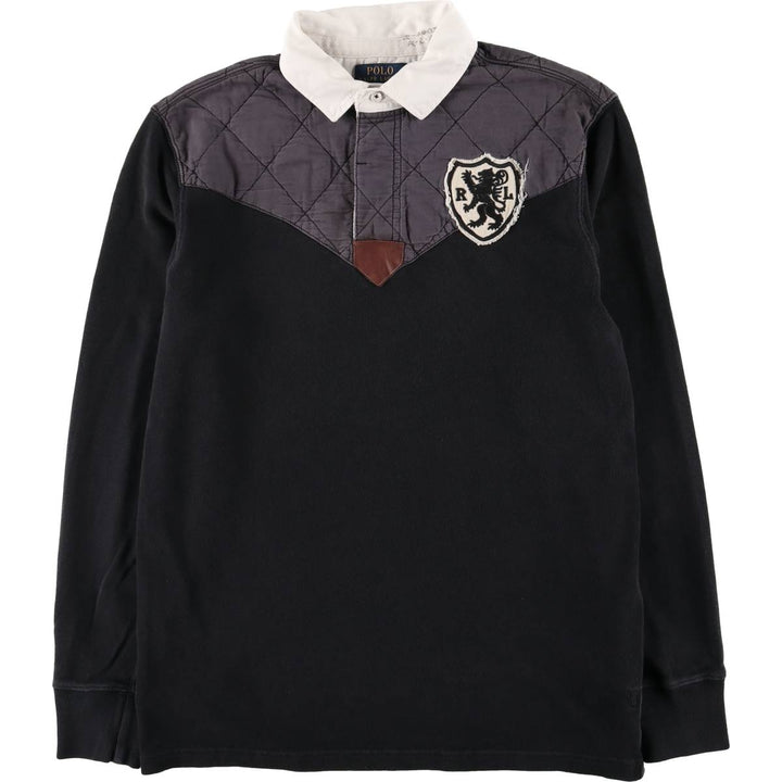 Ralph Lauren POLO RALPH LAUREN CUSTOM FIT long-sleeved rugby shirt, men's size M cotton Charcoal Vintage Second Hand