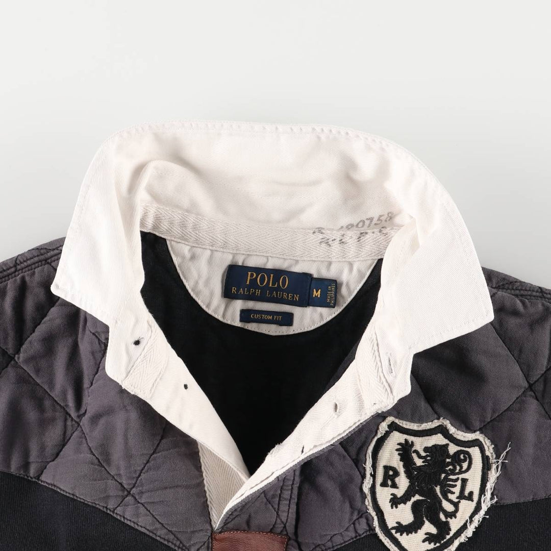 Ralph Lauren POLO RALPH LAUREN CUSTOM FIT long-sleeved rugby shirt, men's size M cotton Charcoal Vintage Second Hand