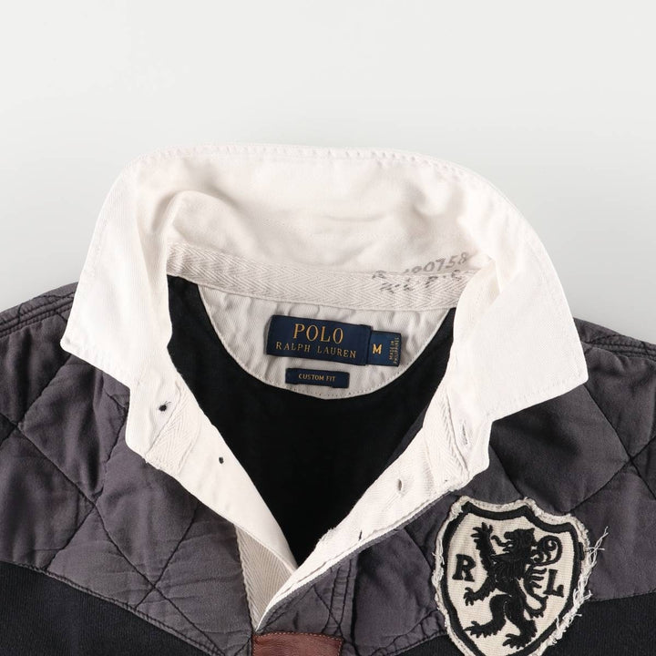Ralph Lauren POLO RALPH LAUREN CUSTOM FIT long-sleeved rugby shirt, men's size M cotton Charcoal Vintage Second Hand