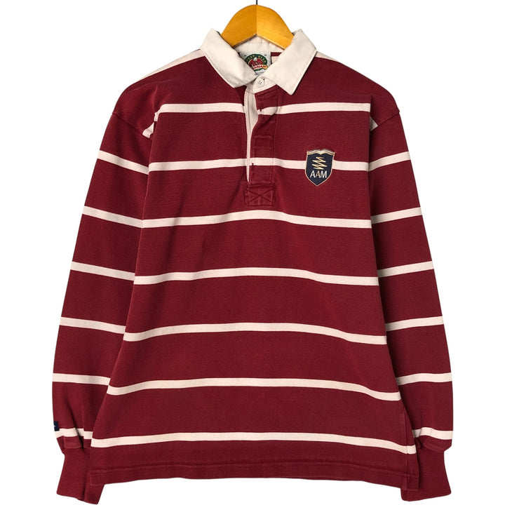 90s-00'S Vintage BARBARIAN Striped Long Sleeve Rugby Shirt, Made in Canada, Men's Size M cotton burgundy type Vintage Second Hand