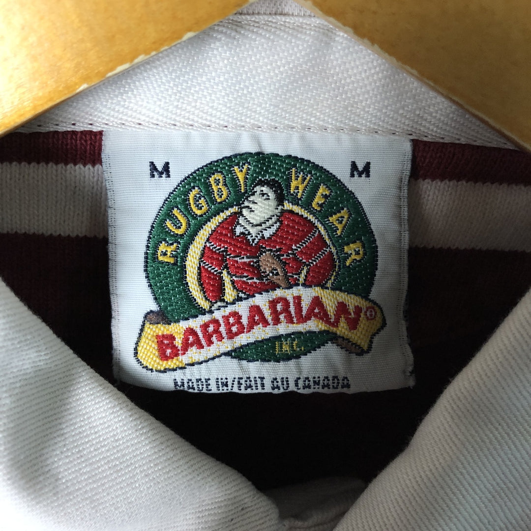 90s-00'S Vintage BARBARIAN Striped Long Sleeve Rugby Shirt, Made in Canada, Men's Size M cotton burgundy type Vintage Second Hand