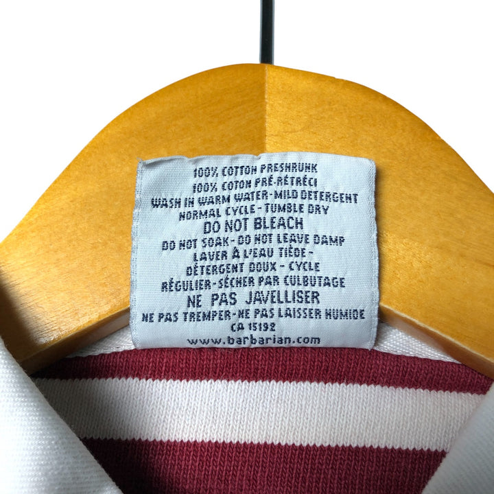 90s-00'S Vintage BARBARIAN Striped Long Sleeve Rugby Shirt, Made in Canada, Men's Size M cotton burgundy type Vintage Second Hand