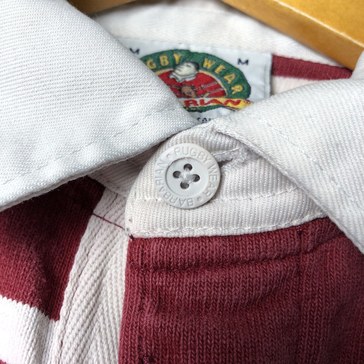 90s-00'S Vintage BARBARIAN Striped Long Sleeve Rugby Shirt, Made in Canada, Men's Size M cotton burgundy type Vintage Second Hand