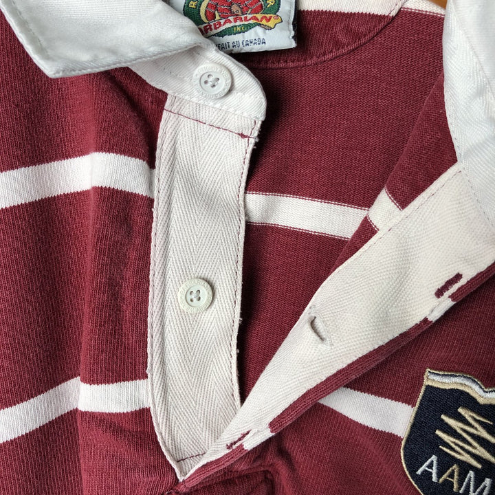 90s-00'S Vintage BARBARIAN Striped Long Sleeve Rugby Shirt, Made in Canada, Men's Size M cotton burgundy type Vintage Second Hand