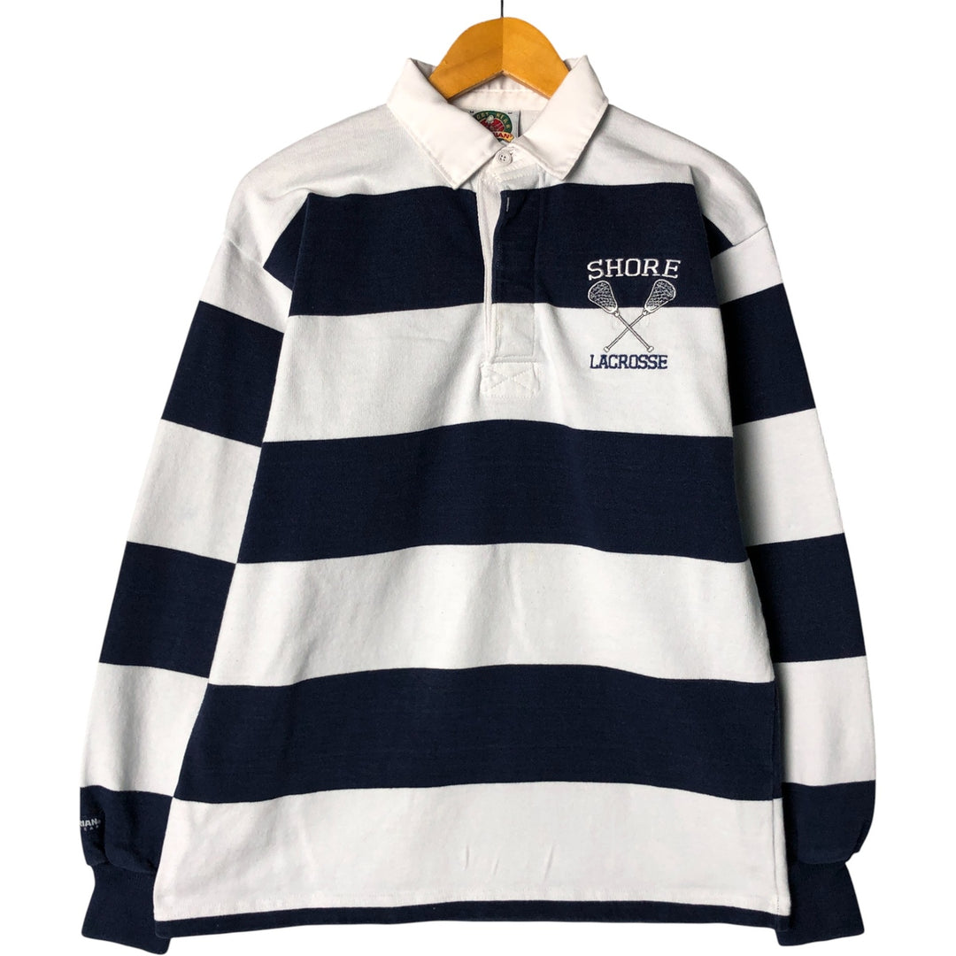 90s-00'S Vintage BARBARIAN Striped Long Sleeve Rugby Shirt, Made in Canada, Men's Size M cotton Blue type light blue Vintage Second Hand