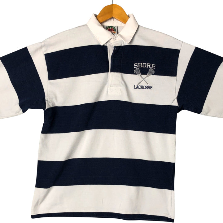 90s-00'S Vintage BARBARIAN Striped Long Sleeve Rugby Shirt, Made in Canada, Men's Size M cotton Blue type light blue Vintage Second Hand