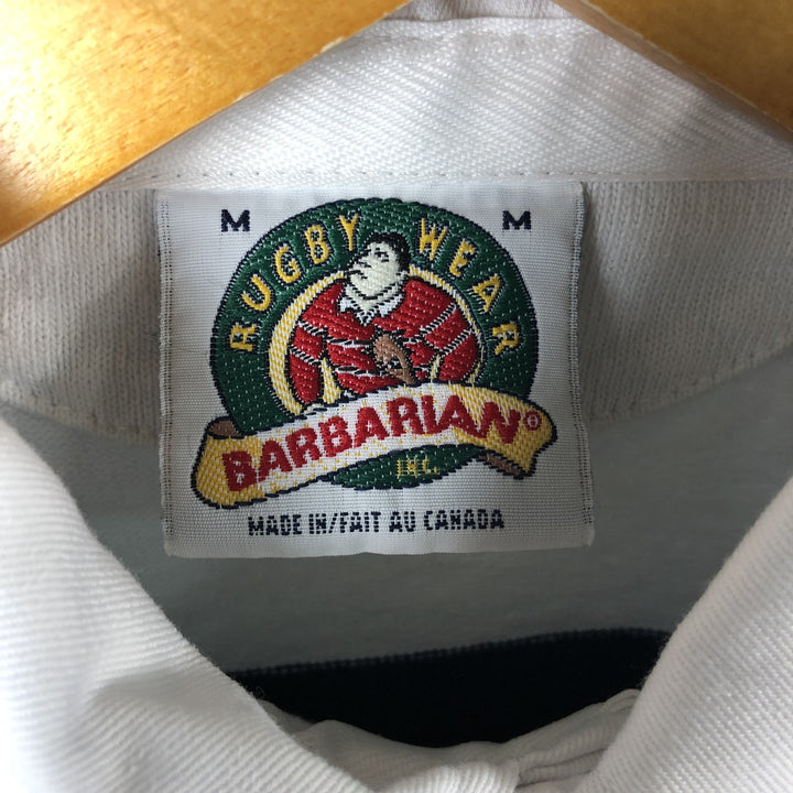 90s-00'S Vintage BARBARIAN Striped Long Sleeve Rugby Shirt, Made in Canada, Men's Size M cotton Blue type light blue Vintage Second Hand