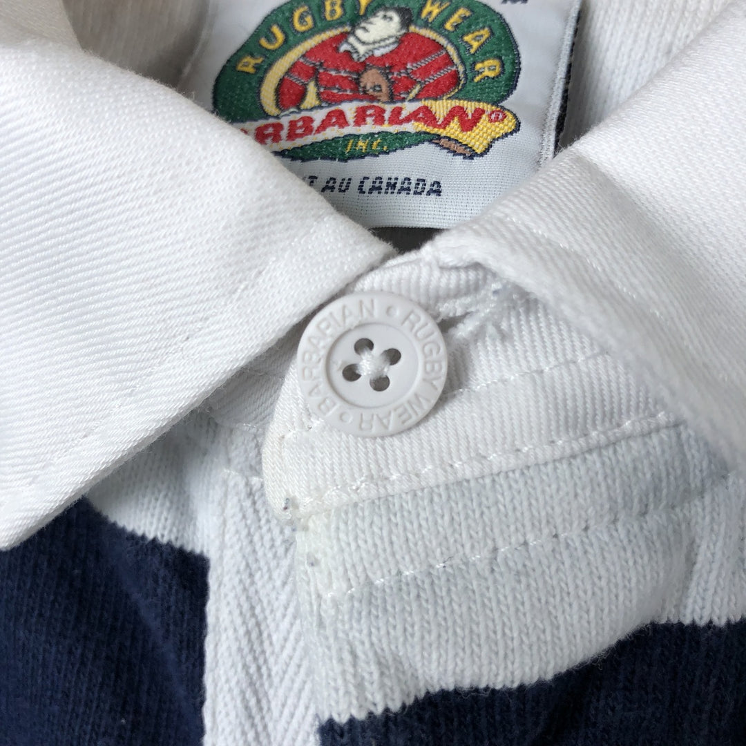 90s-00'S Vintage BARBARIAN Striped Long Sleeve Rugby Shirt, Made in Canada, Men's Size M cotton Blue type light blue Vintage Second Hand