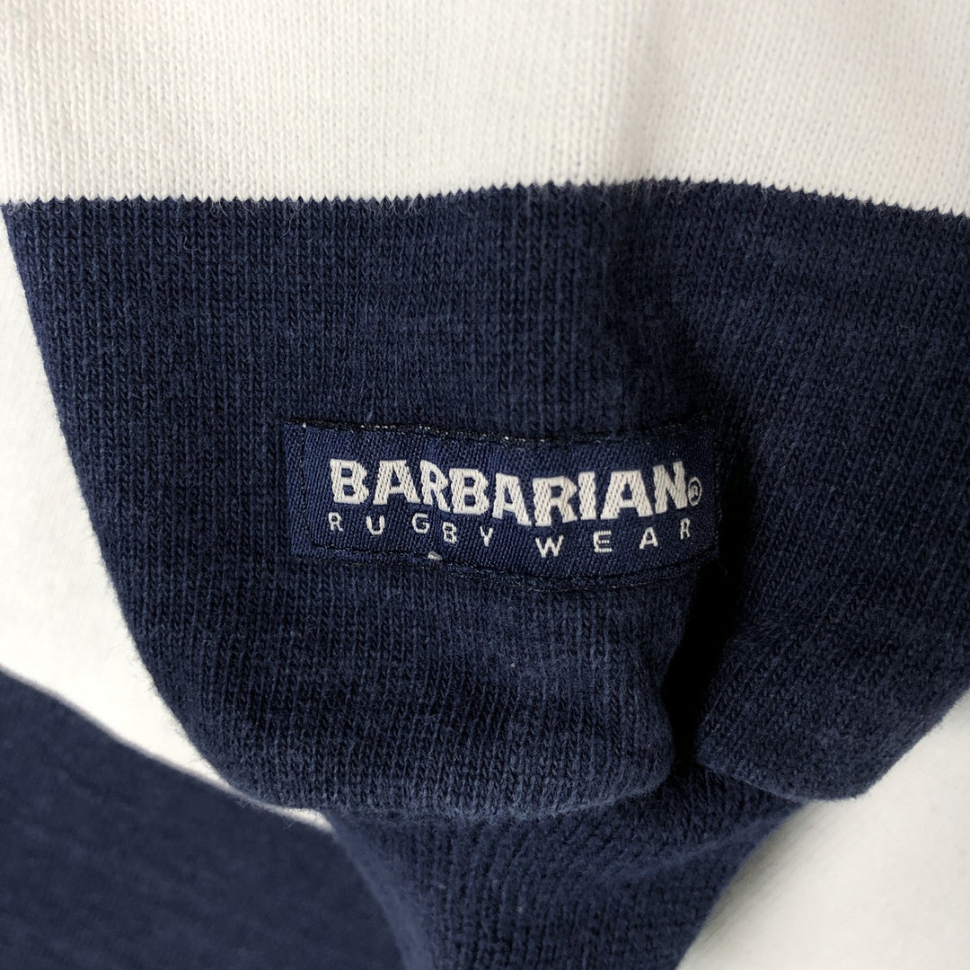 90s-00'S Vintage BARBARIAN Striped Long Sleeve Rugby Shirt, Made in Canada, Men's Size M cotton Blue type light blue Vintage Second Hand