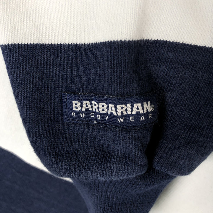 90s-00'S Vintage BARBARIAN Striped Long Sleeve Rugby Shirt, Made in Canada, Men's Size M cotton Blue type light blue Vintage Second Hand