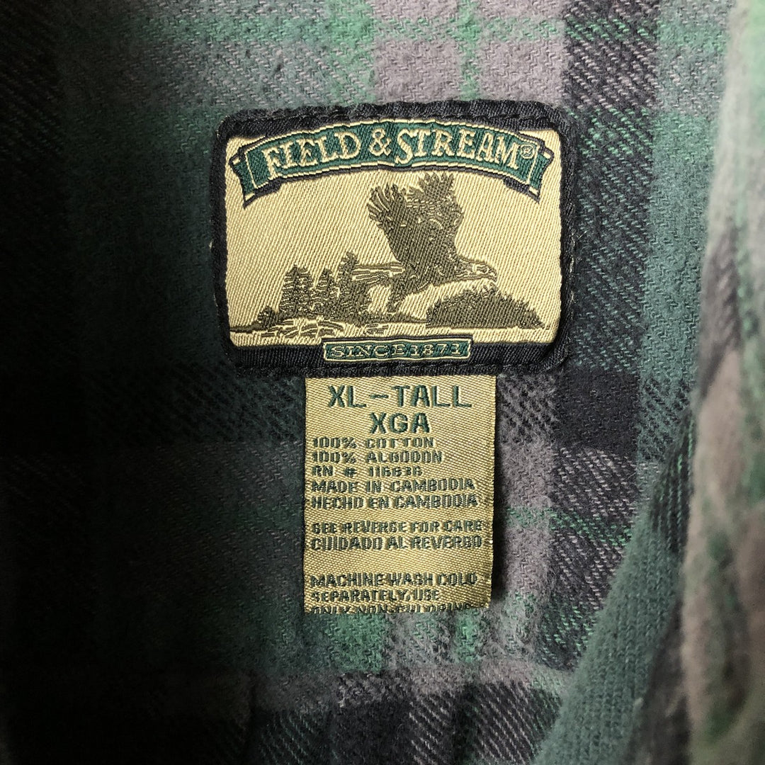 FIELD and STREAM Long Sleeve Heavy Flannel Check Shirt, Men's Size XL cotton green type Vintage Second Hand