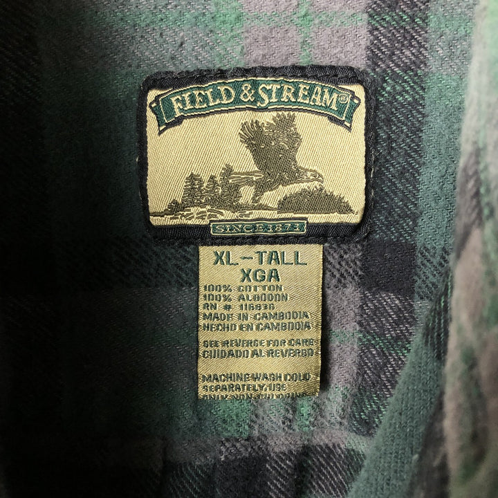 FIELD and STREAM Long Sleeve Heavy Flannel Check Shirt, Men's Size XL cotton green type Vintage Second Hand