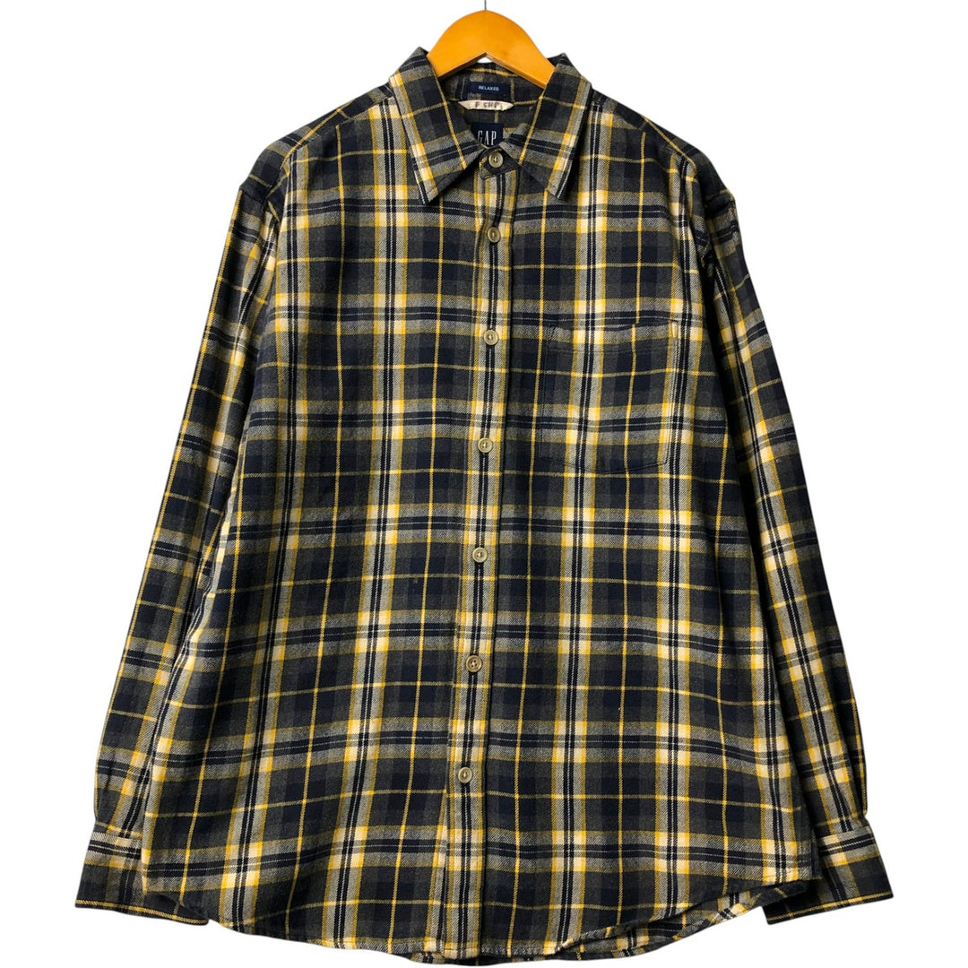GAP Relaxed Long Sleeve Flannel Check Shirt, Men's Size L cotton Charcoal Vintage Second Hand