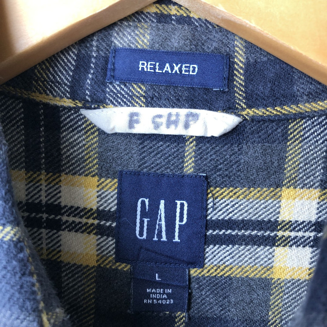 GAP Relaxed Long Sleeve Flannel Check Shirt, Men's Size L cotton Charcoal Vintage Second Hand