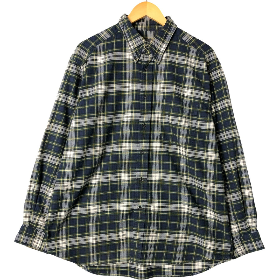 Eddie Bauer Long Sleeve Button Down Flannel Check Shirt, Men's Size L cotton navy blue type Vintage Second Hand