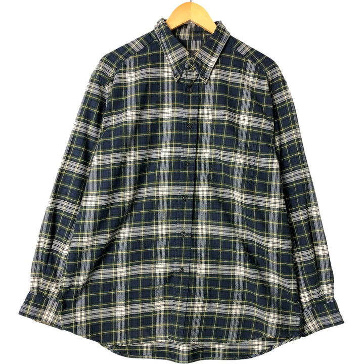 Eddie Bauer Long Sleeve Button Down Flannel Check Shirt, Men's Size L cotton navy blue type Vintage Second Hand