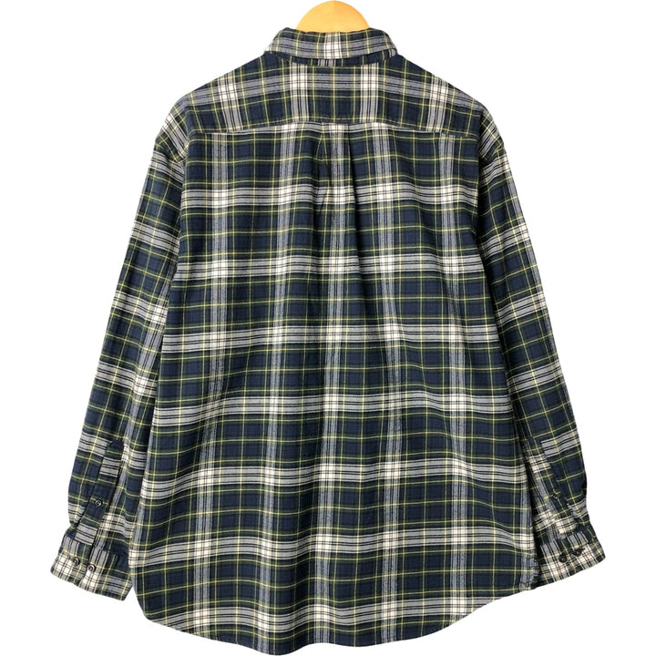 Eddie Bauer Long Sleeve Button Down Flannel Check Shirt, Men's Size L cotton navy blue type Vintage Second Hand