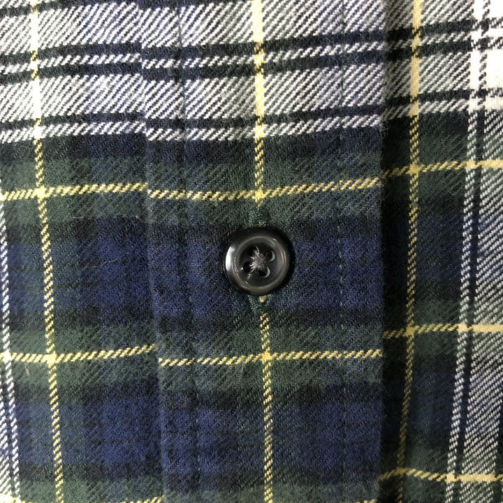 Eddie Bauer Long Sleeve Button Down Flannel Check Shirt, Men's Size L cotton navy blue type Vintage Second Hand