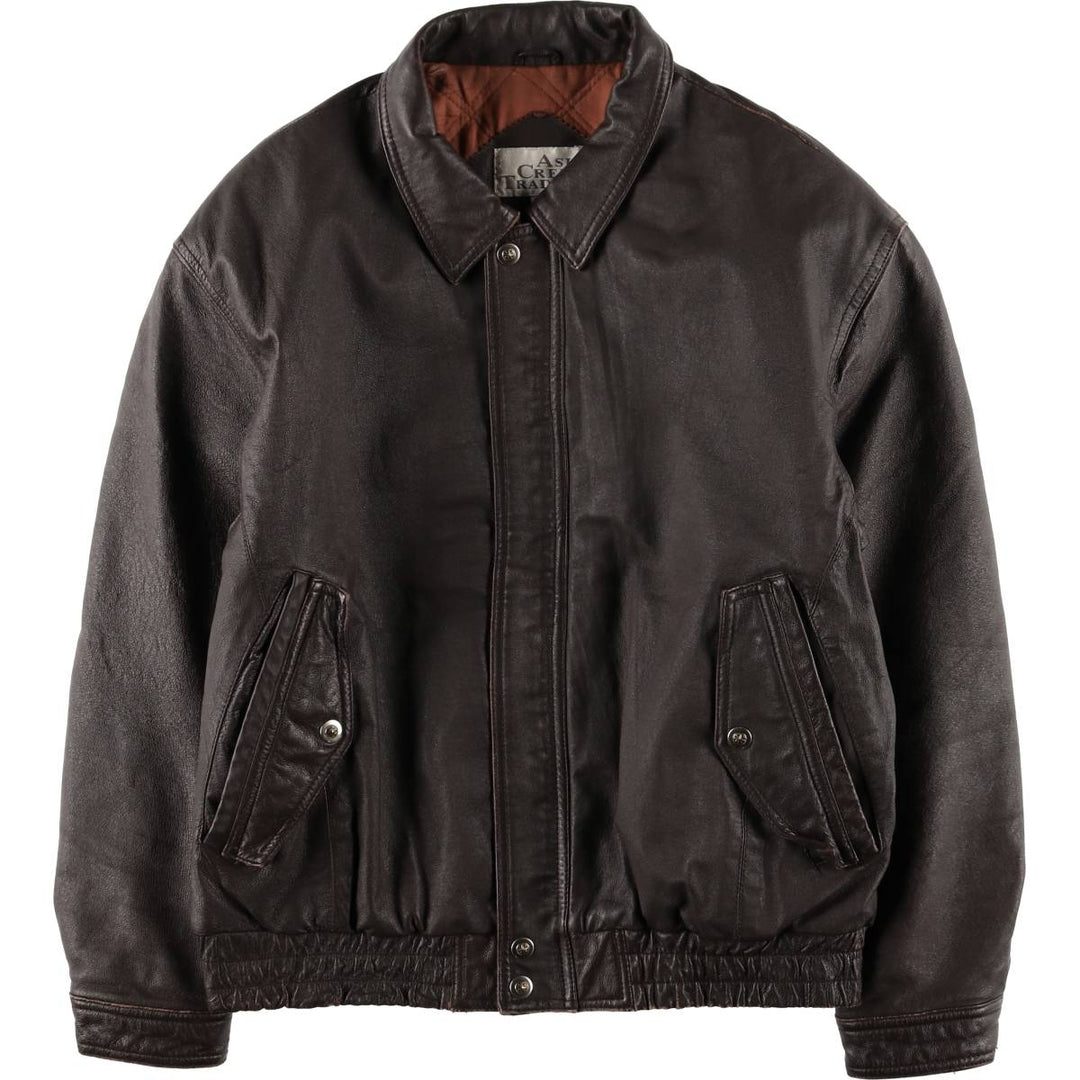 Ash Creek Trading Padded Leather Blouson, Men's XL genuine leather brown type Vintage Second Hand