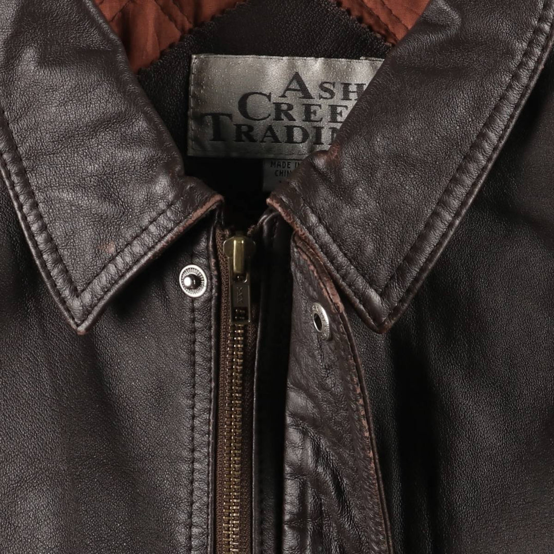 Ash Creek Trading Padded Leather Blouson, Men's XL genuine leather brown type Vintage Second Hand